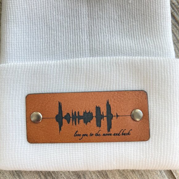 Love You To The Moon And Back Soundwave Newborn Baby Beanie - White - Premade - Picture 2 of 4